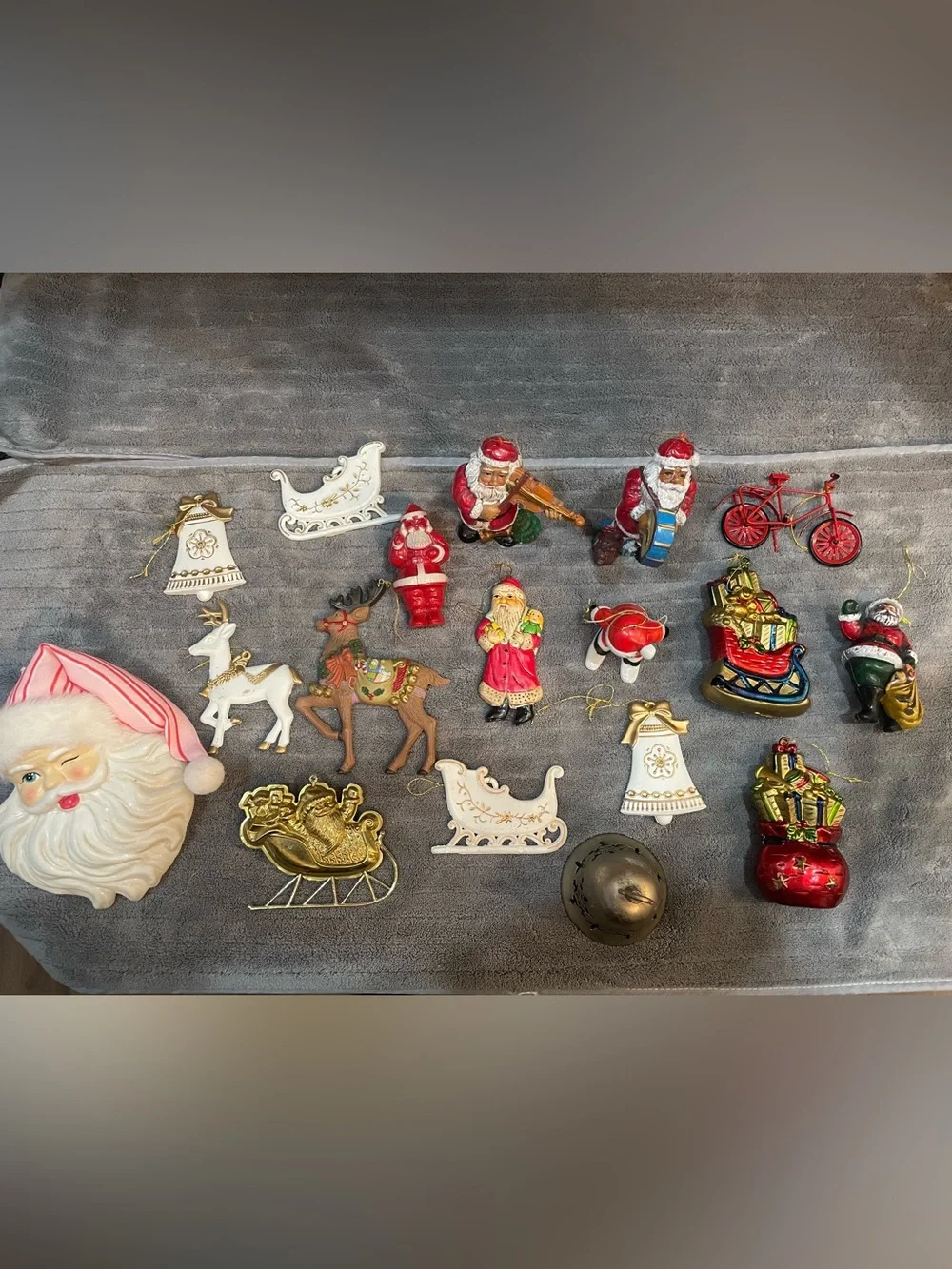 Vintage Christmas Ornaments Plastic Santa Reindeer Bell Lot